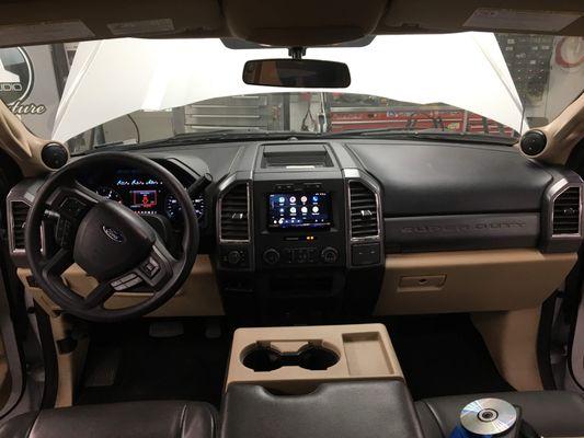 Custom A-pillar fabrication for tweeter install on a Ford Superduty.