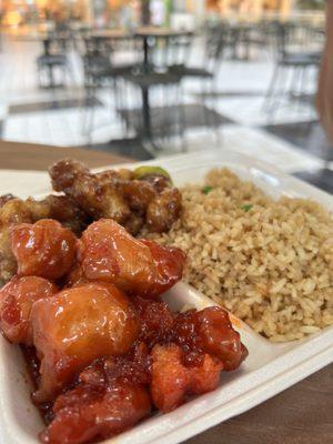 Pick your own combo: regular combo with fried rice, orange chicken, and generals chicken.