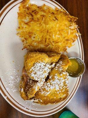 Monte Cristo, hashbrowns, pineapple jam