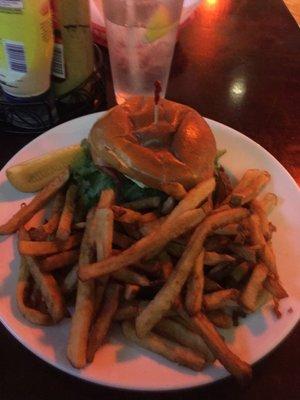 Veggie burger with fries