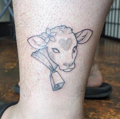 The sweetest baby cow design from Vivian's Spring tattoo flash.