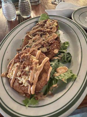 Fried green tomatoes and a michelada.