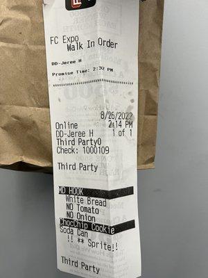 The order I received