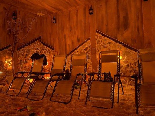 Sitting area for the salt cave inside