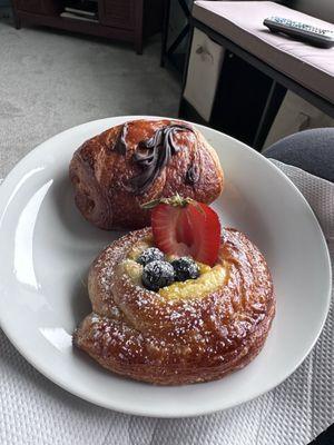 Chocolate croissant and Bavarian cream pastry