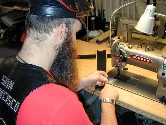 Paul at the Consew sewing machine