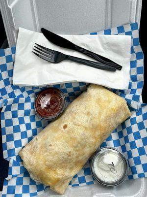 HUGE Breakfast Burrito! Look at utensils for size reference!