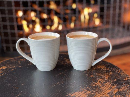 We love sitting near their fireplace.