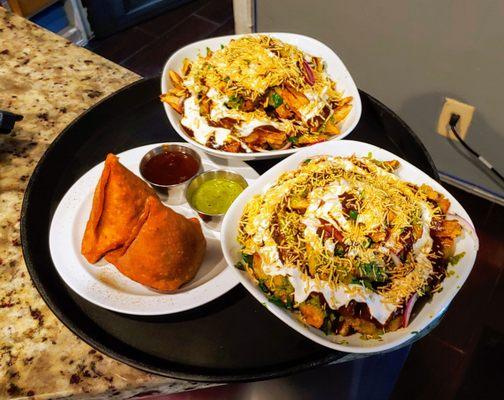 Samosas and Chaat Fries