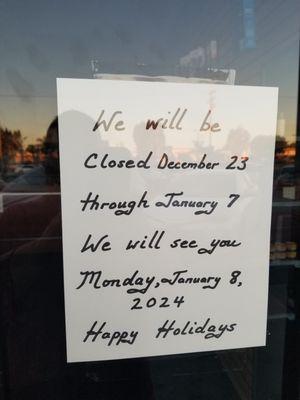 They closed until January 8th