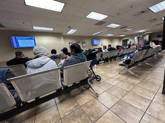 Social Security office waiting area.  Be prepared for a looong wait!