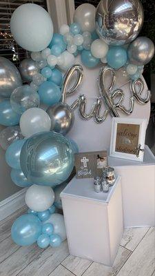 Luke's Baptism Display set up by Maria at Party Corner.  She did a beautiful job!!