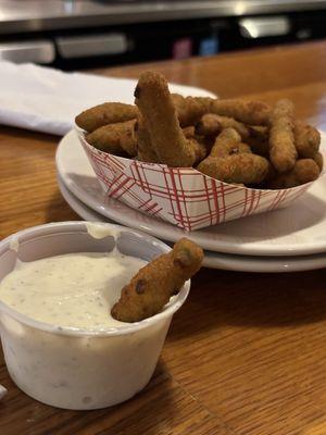 Hand whipped creamy ranch dressing with fire fried green beans!!!