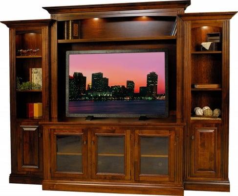 Made in the USA Amish Quality Handcrafted Hardwood Entertainment Wall Systems