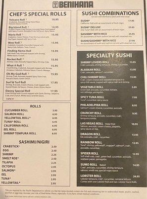 Sushi Menu