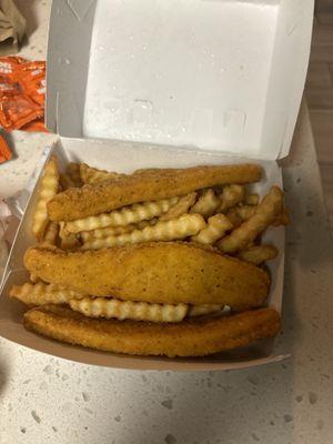 I got fish and chips. They were rubbery and the fries were cold. I was one stoplight away from my house before I even looked at it.