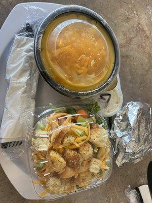 Chicken tetrazzini and salad