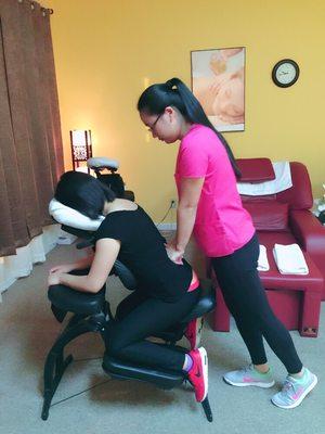 Chair Massage helps your shoulders and back pain.