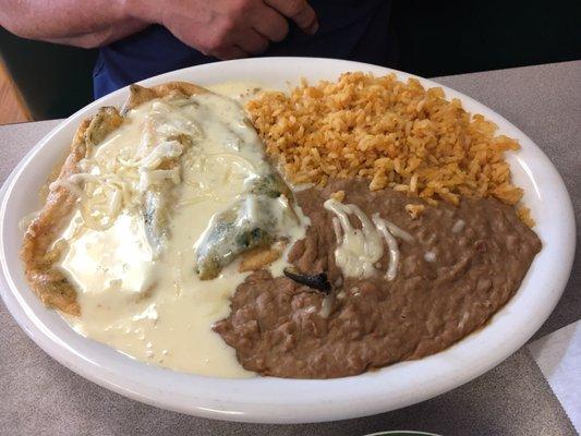 Poblano chile relleno dinner.