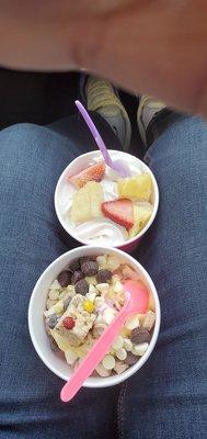 Horchata yogurt with pineapple and strawberries and whatever my grandkid put in her cup I have no clue