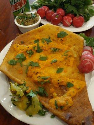 Egg dosa with orange chutney, ordered off the secret menu.