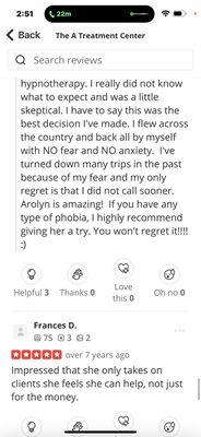 Phobias continued review. Hypnotherapy