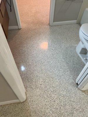 Restored and polished Terrazzo Floor bathrooms are particularly difficult, but well worth restoring. We can do it all.