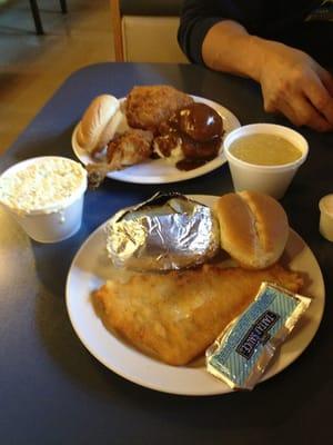 Flounder and chicken for lunch.