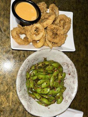 Fried calamari & spicy Edamame