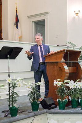 Pastor Chad preaching on Resurrection Sunday, 2019.