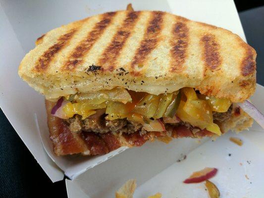 Grilled bacon paninni with your choice of toppings and condiments. A big portion cooked fast when you order for only $4.19