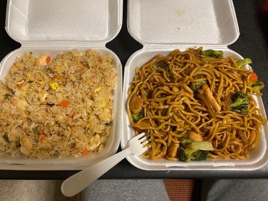 Chicken fried rice and chicken lo mein(: