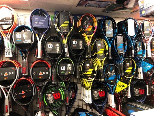 Bunch of racquets. Lots of selection