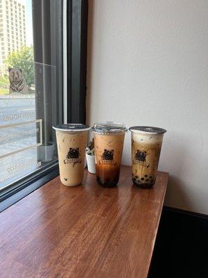 Grass jelly milk tea, Thai iced tea, roasted Brown sugar boba