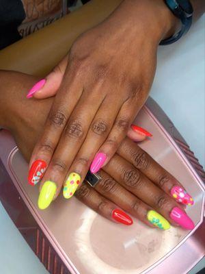 Neon freestyle nails by Judy