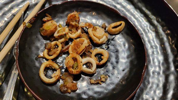 The calamari appetizer. Good but of course the calamari shrink a ton