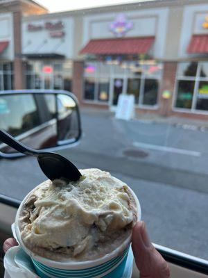 Espresso chip on the bottom, Hokie tracks on top of a two scoop cup!