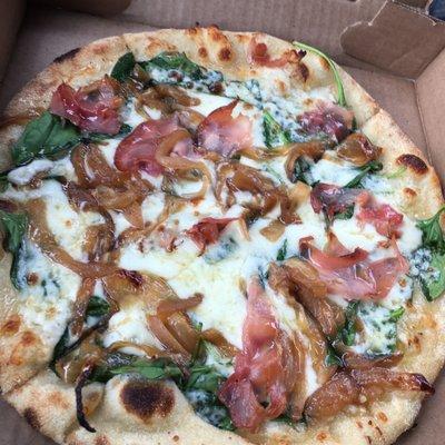 Spinach, prosciutto, honey , onions