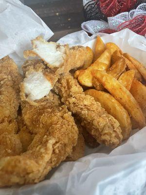 Chicken tenders and potato wedges