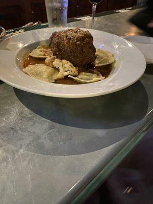 Short ribs ravioli with Carne asada