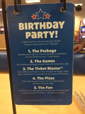 Bday party packages