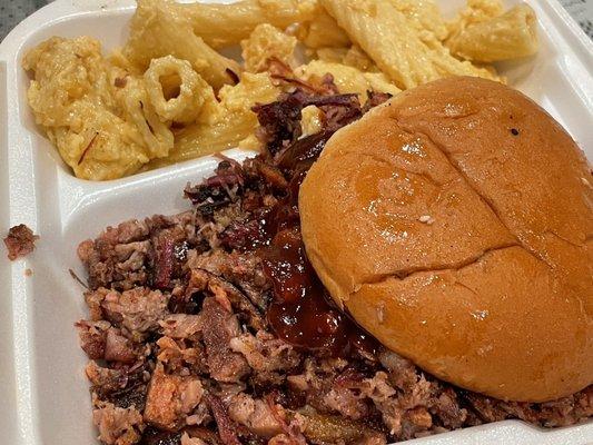 Brisket sandwich and a side of Mac n cheese