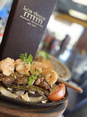 NY Steak Fajitas with Garlic Shrimp