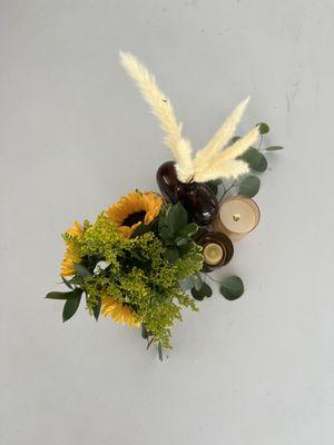 Sunflower and greenery wedding centerpieces