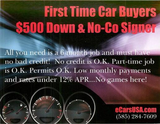 Special Promotion to First Time Car Buyers!