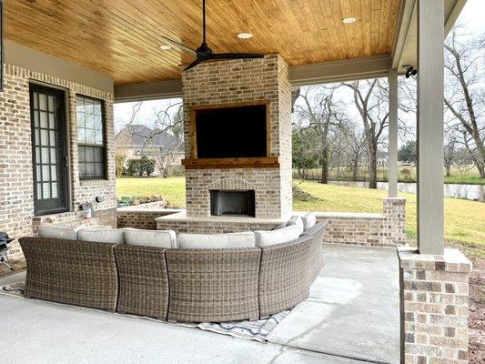 Custom fireplace and bench