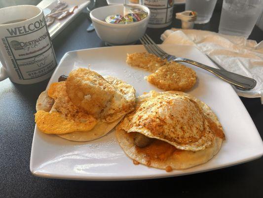 Breakfast tacos!  This is the perfect combination of flavors!!  The aioli is amazing and ties all the flavors together.