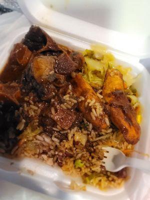 OXTAILS Plate w/ peas & rice, cabbage , & plantains. Chef Kiss $25