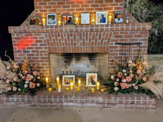 Wedding reception at the Mary Ann Peeples Pavilion. Decor at the pavilion chimney.