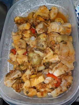 Close up of provisions and saltfish buljol